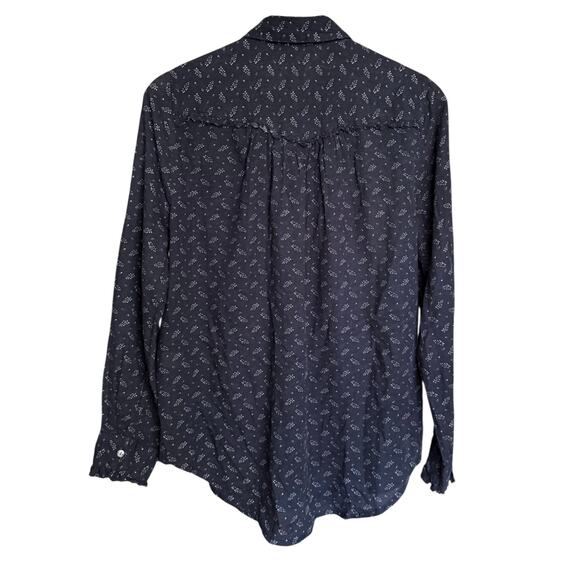 Sundance Nola Ruffle Cotton Long Sleeve Button Up Blouse in Navy Size S - Picture 3 of 6